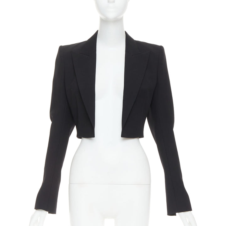 ALEXANDRE VAUTHIER COUTURE black peak lapel cropped blazer short tuxedo jacket