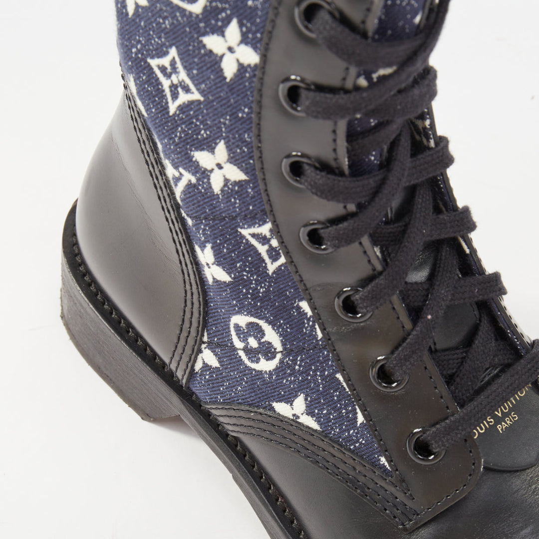 LOUIS VUITTON Metropolis Denim Monogram Flat Ranger combat boots EU38 US8