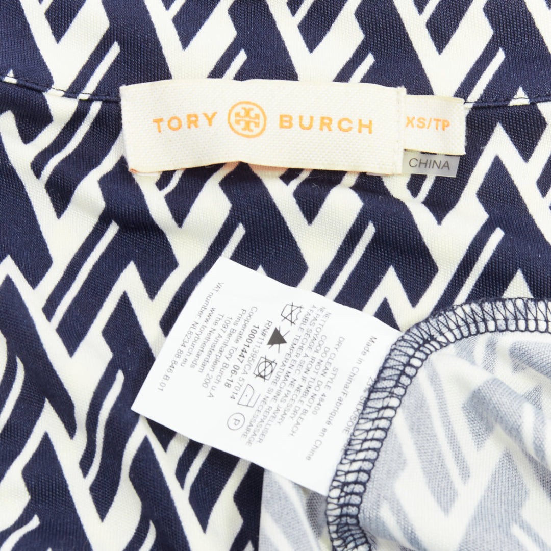 TORY BURCH navy cream T monogram print silk blend shirt XS