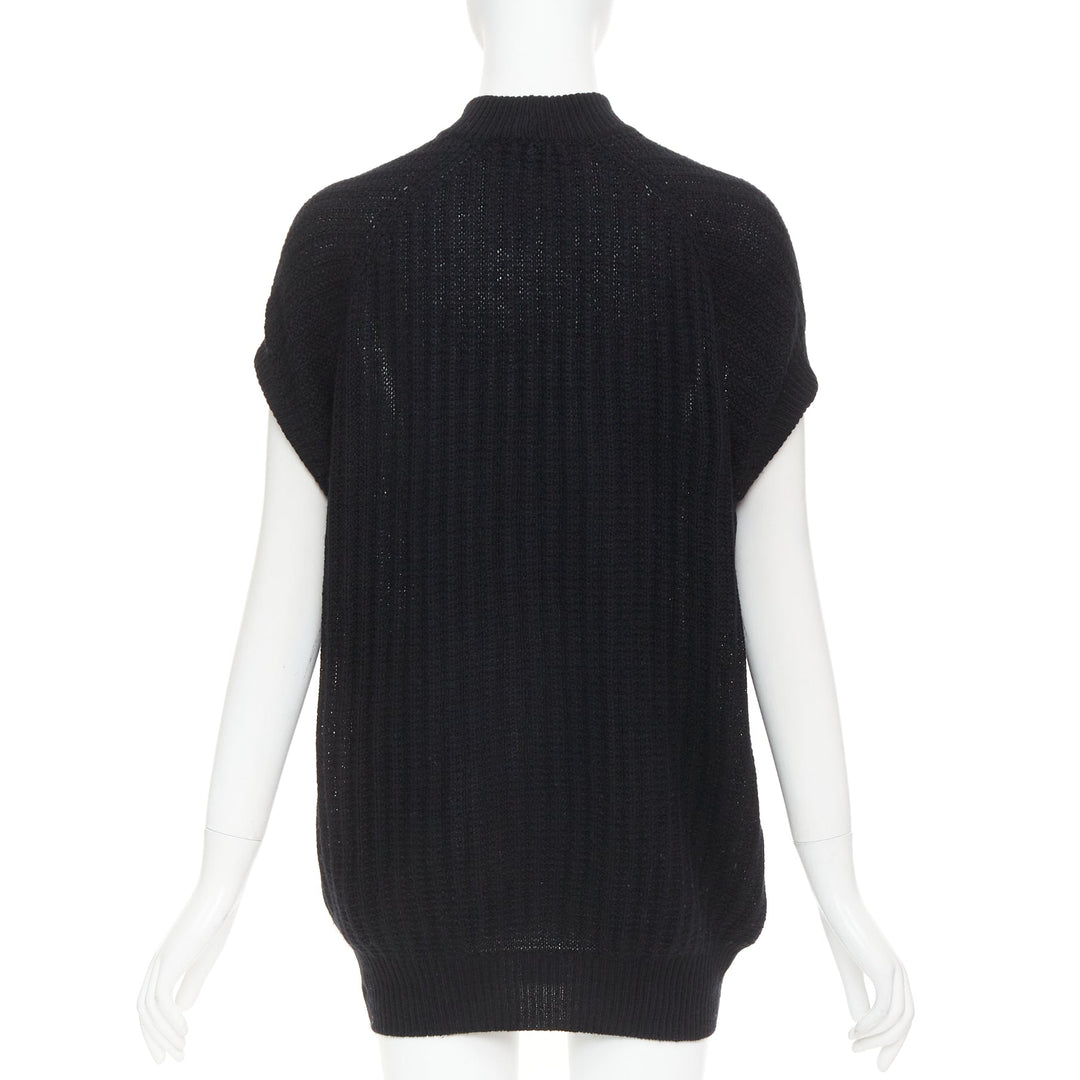PRADA 100% cashmere black ribbed mock neck cap sleeve sweater vest IT36 XXS