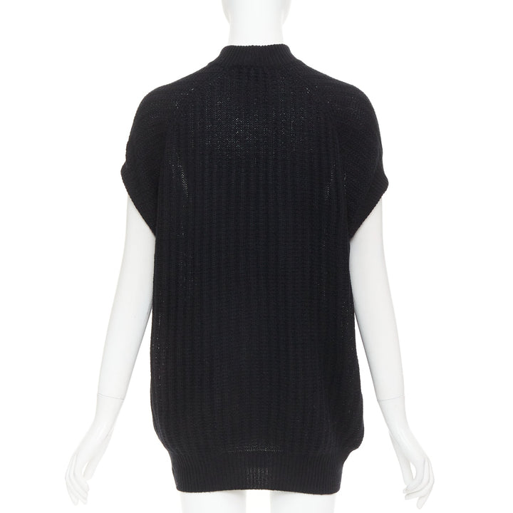 PRADA 100% cashmere black ribbed mock neck cap sleeve sweater vest IT36 XXS