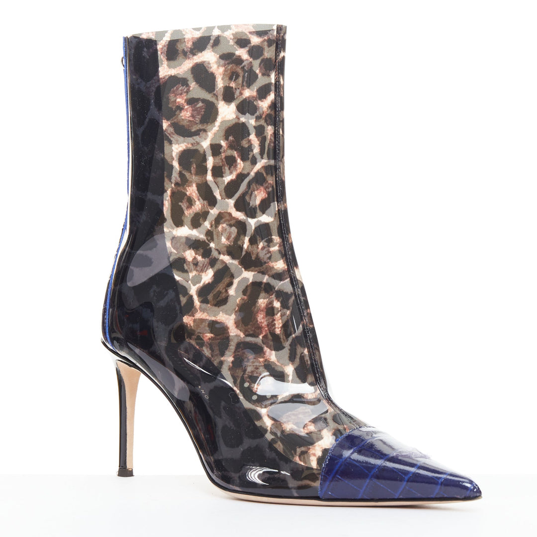 GIUSEPPE ZANOTTI Violaine Ankle blue embossed leopard PVC boots EU39