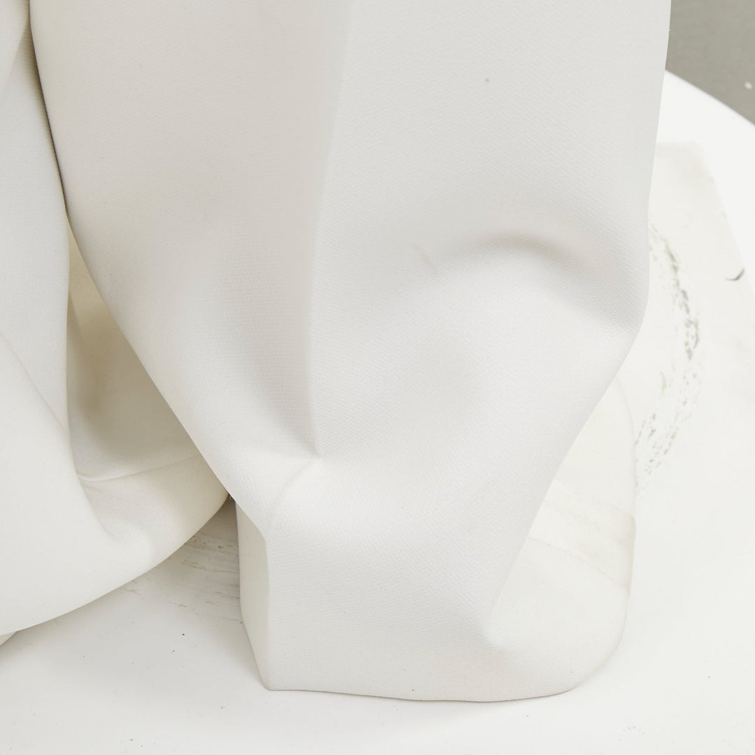 ALEXANDRE VAUTHIER white satin trim pleated front wide leg pants
