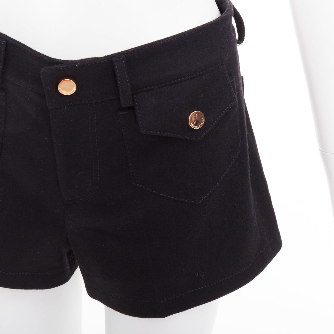 RED VALENTINO black wool blend gold logo buttons mini shorts IT38 XS
