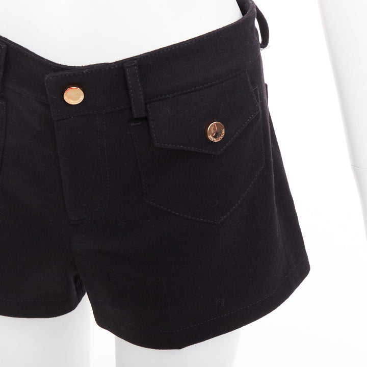 RED VALENTINO black wool blend gold logo buttons mini shorts IT38 XS