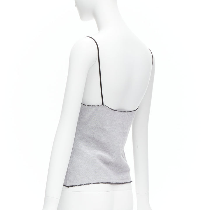 CHANEL 04P Vintage No.5 CC white sheer overlay black trim cami tank top FR40 L