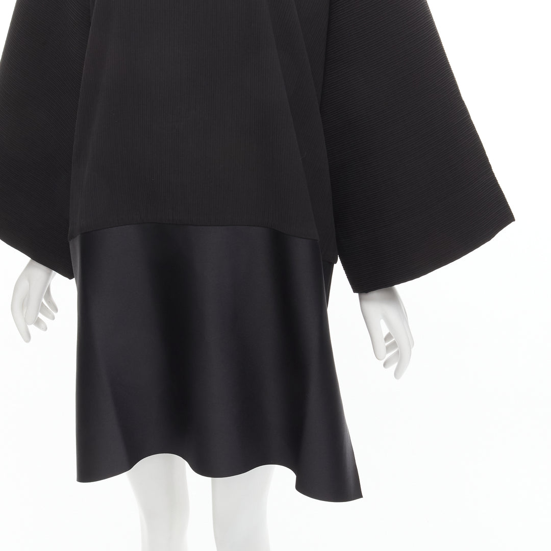 SOLACE LONDON Lulu black structural contrasting pleat satin hem boxy dress UK8 S