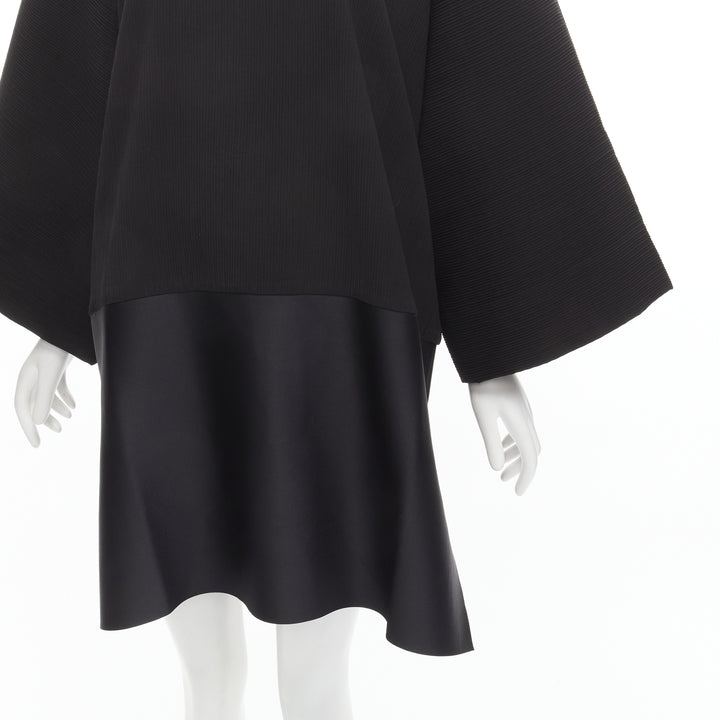 SOLACE LONDON Lulu black structural contrasting pleat satin hem boxy dress UK8 S