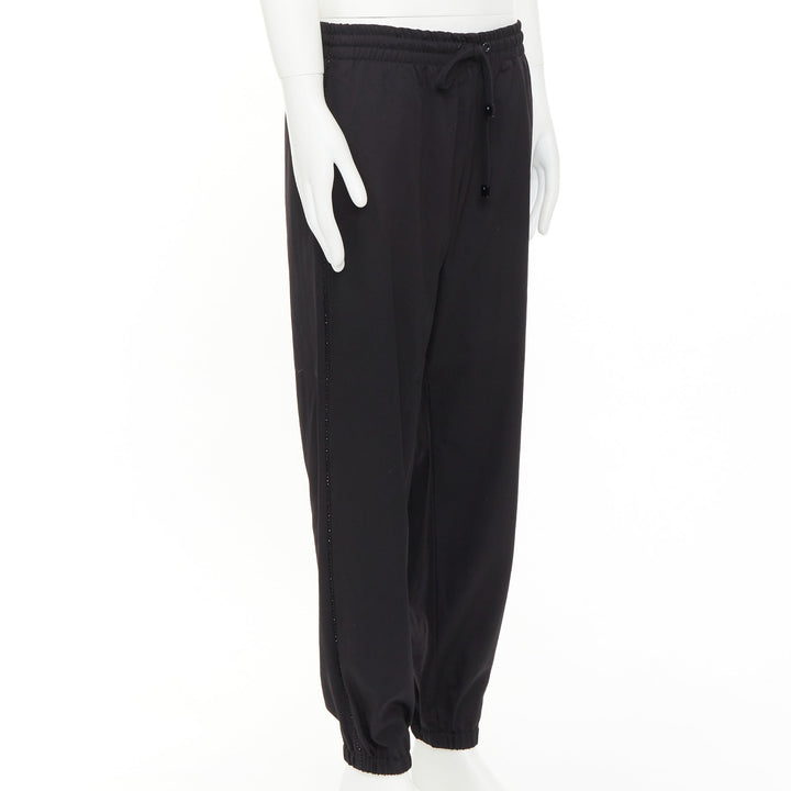 SAINT LAURENT 2018 black virgin wool beaded trim drawstring jogger pants FR48 M