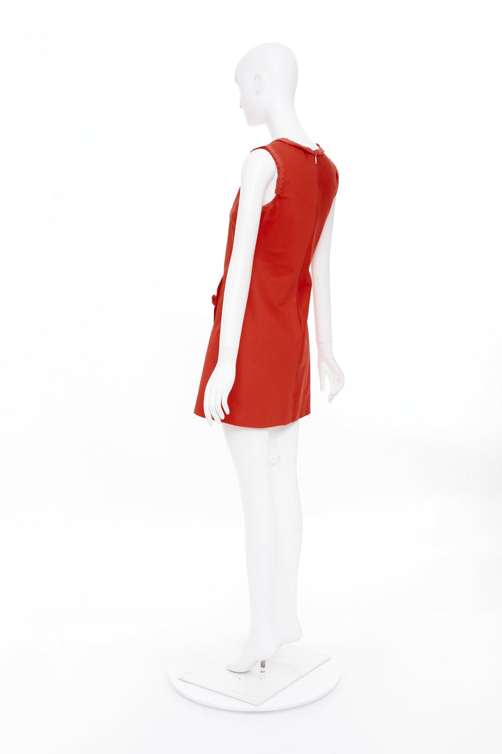 FENDI Vintage red rosette pleated neckline sleeveless casual shift dress IT40