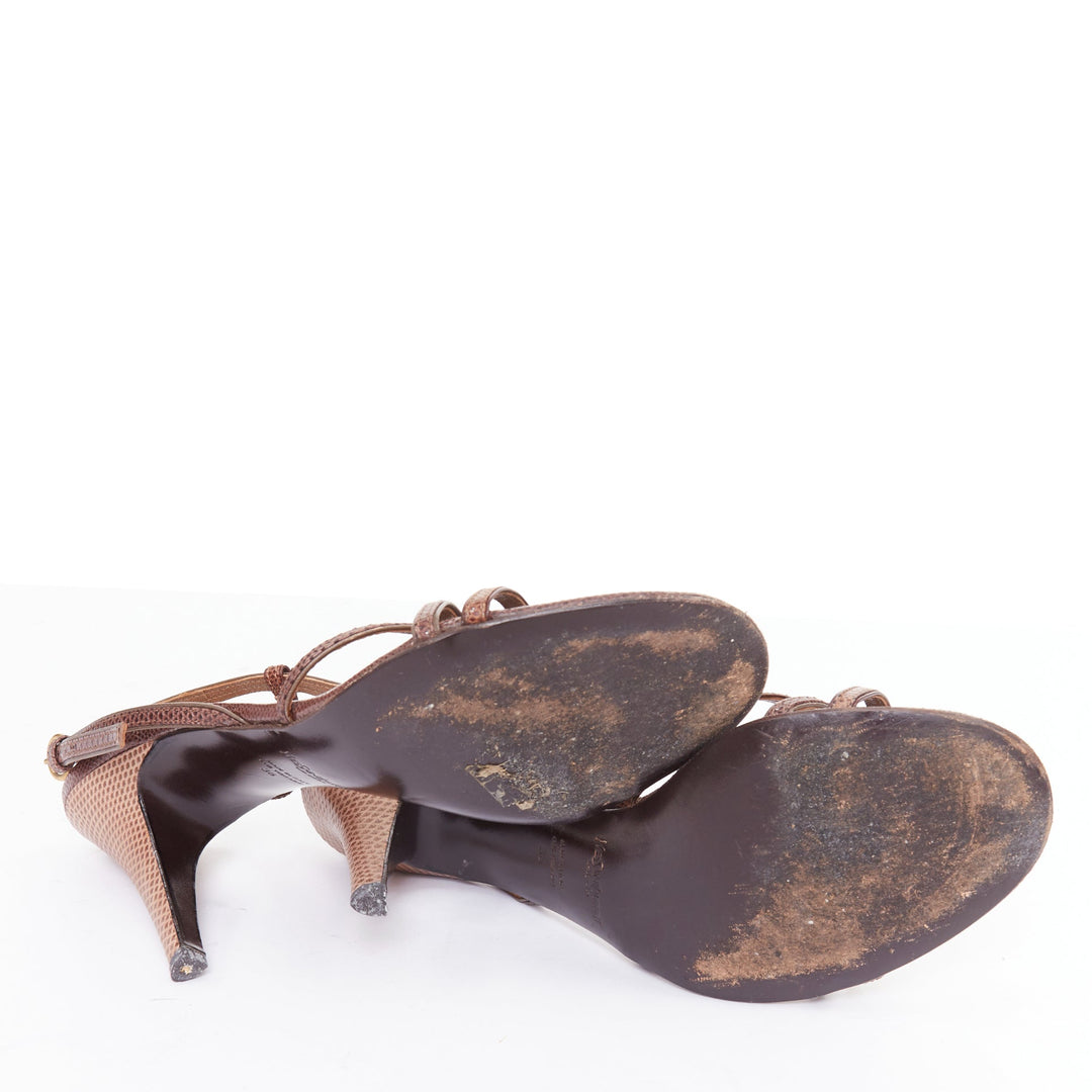 YVES SAINT LAURENT Vintage Karung brown scaled leather strappy sandals EU36