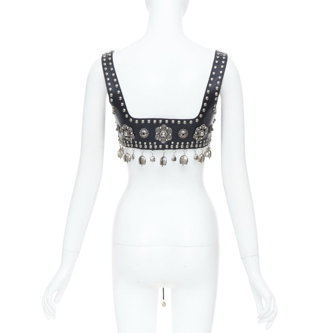 rare ALEXANDER MCQUEEN 2017 Runway studded lace up charm calf leather bra top S