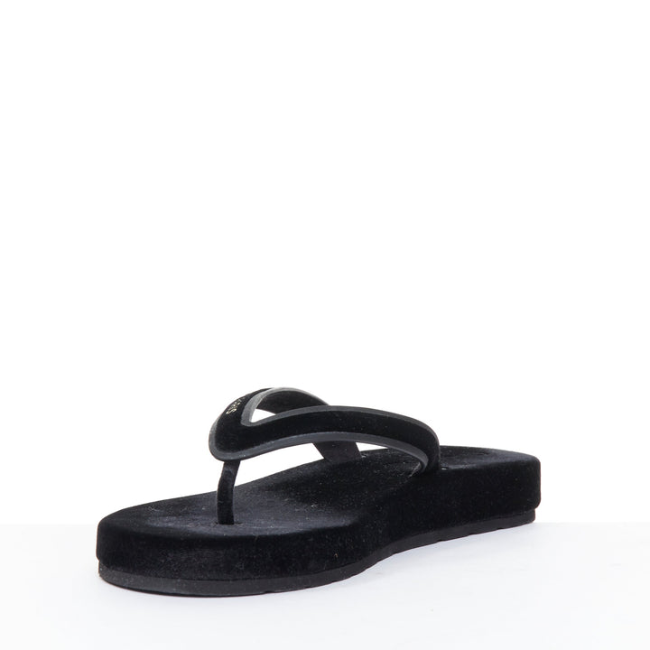CHRISTIAN DIOR 2023 Diorsea black velvet gold letter platform thong sandals EU37
