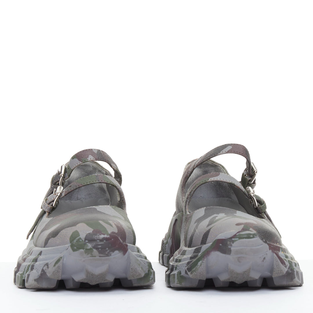 MIU MIU 2019 Runway Camo Chunky grey green double strap mary janes sneaker EU37