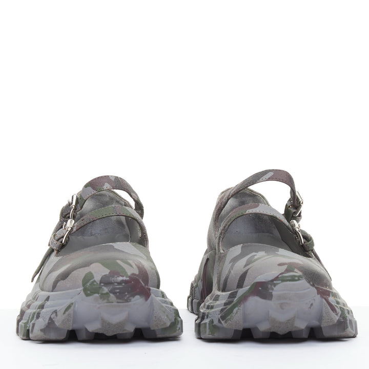 MIU MIU 2019 Runway Camo Chunky grey green double strap mary janes sneaker EU37