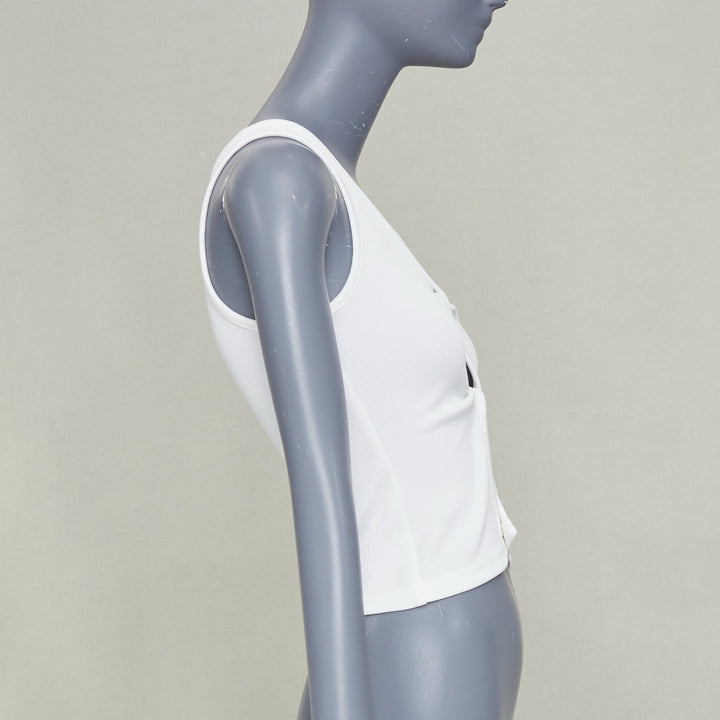 CHRISTOPHER ESBER white V neck twist cut out ribbed cotton tank top S
