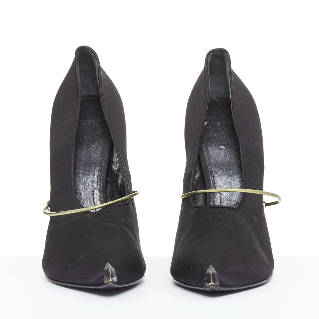 GIVENCHY 2012 Pamela black satin gold bar metal toe stiletto pumps EU40