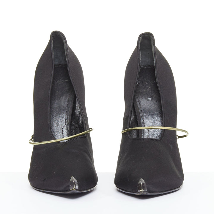 GIVENCHY 2012 Pamela black satin gold bar metal toe stiletto pumps EU40