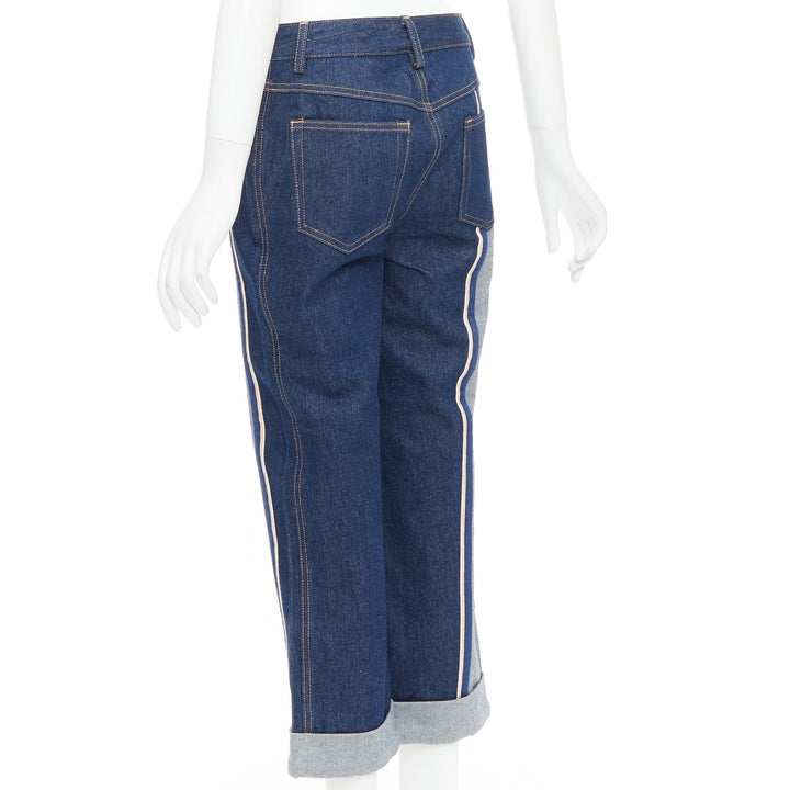 MONSE dark light blue reversed deconstructed patchwork flare cropped jeans US2 S