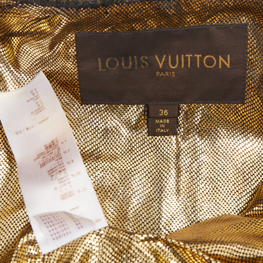 LOUIS VUITTON black goatskin leather LV zip cropped biker jacket FR36 S