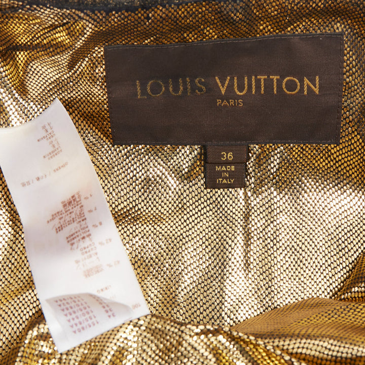 LOUIS VUITTON black goatskin leather LV zip cropped biker jacket FR36 S