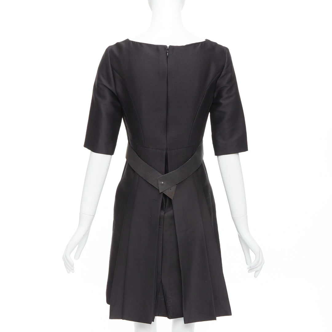 BALENCIAGA 2008  Ghesquiere Black Dress cotton silk crepe A-line belted FR36 S