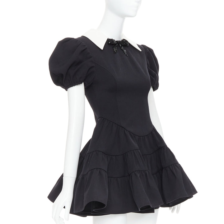 SHUSHU TONG Tiered Volume black wool blend puff sleeve kawaii dress XS