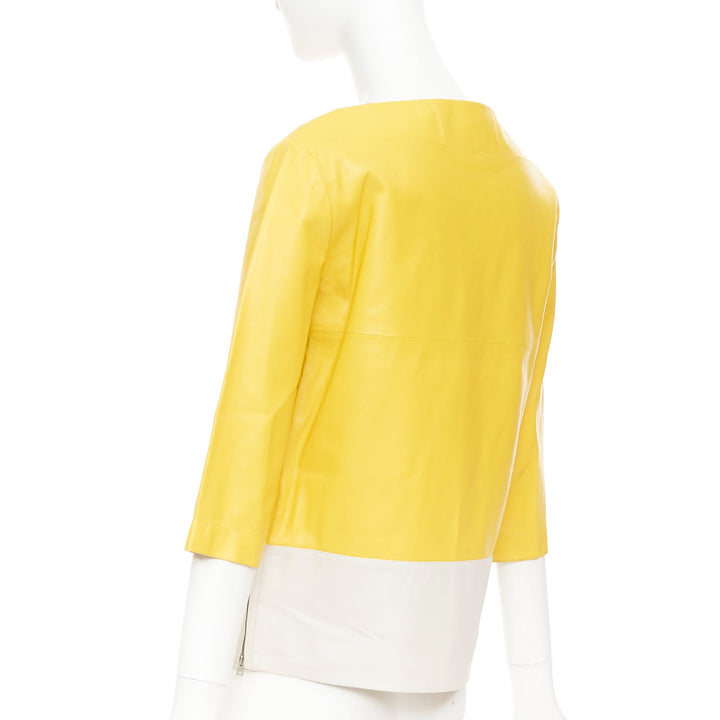 MARNI 2014 yellow off-white lambskin leather colorblock boat neck top IT38 XS