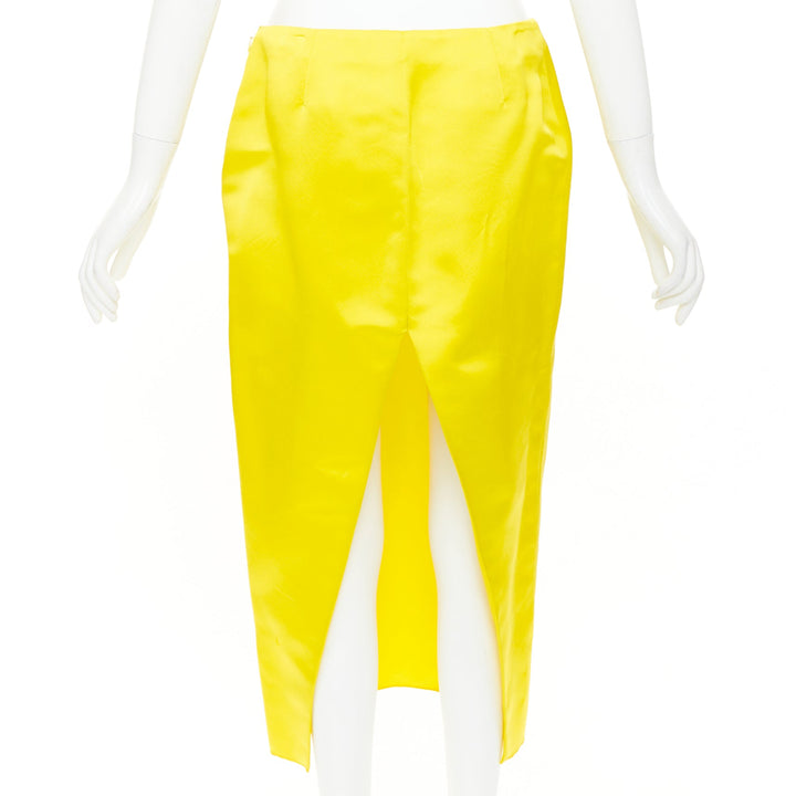 PRADA 2022 Raf Simons Runway yellow satin split high waisted midi skirt IT42 M
