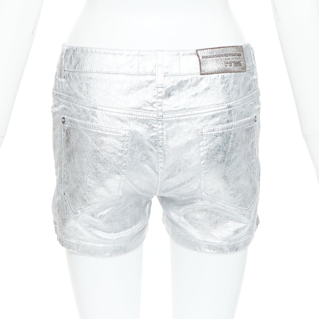 ERMANNO SCERVINO metallic silver coated cotton blend shorts IT38 XS