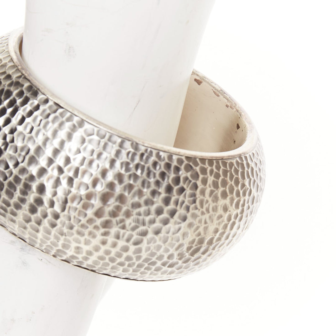 BOTTEGA VENETA 2014 oxidised 925 sterling silver hammered dome cuff bangle