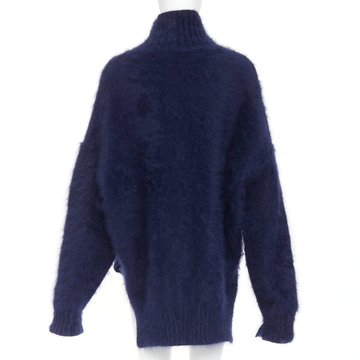 CELINE 2017 Runway Phoebe Philo navy fuzzy angora oversized sweater M