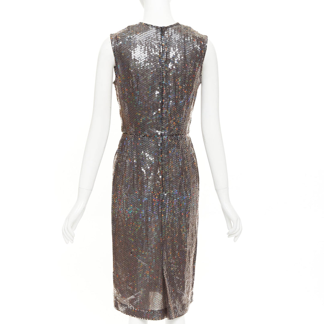 COMME DES GARCONS 1999 iridescent grey allover sequin sleeveless sheath dress S