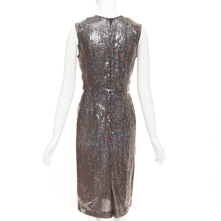 COMME DES GARCONS 1999 iridescent grey allover sequin sleeveless sheath dress S