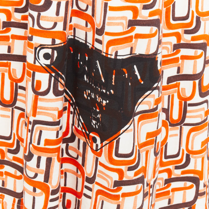 PRADA 2021 Runway orange geometric link print triangle logo cotton midi skirt M