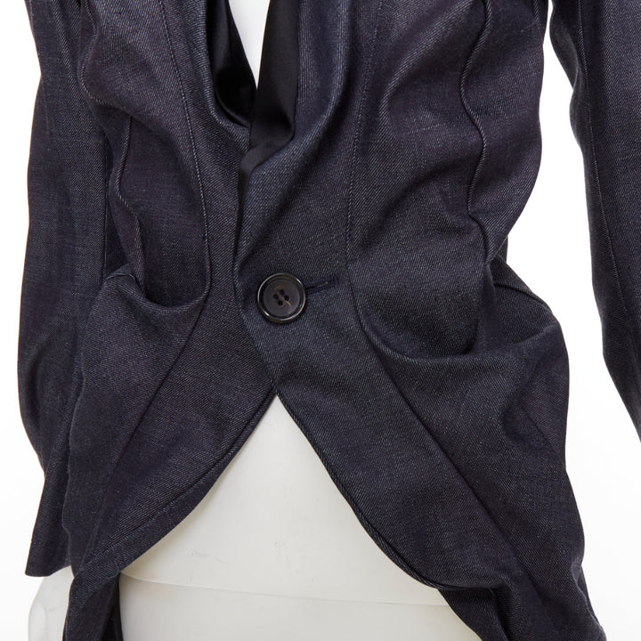 JUNYA WATANABE 2006 indigo blue denim scrunch gathered deconstructed blazer S