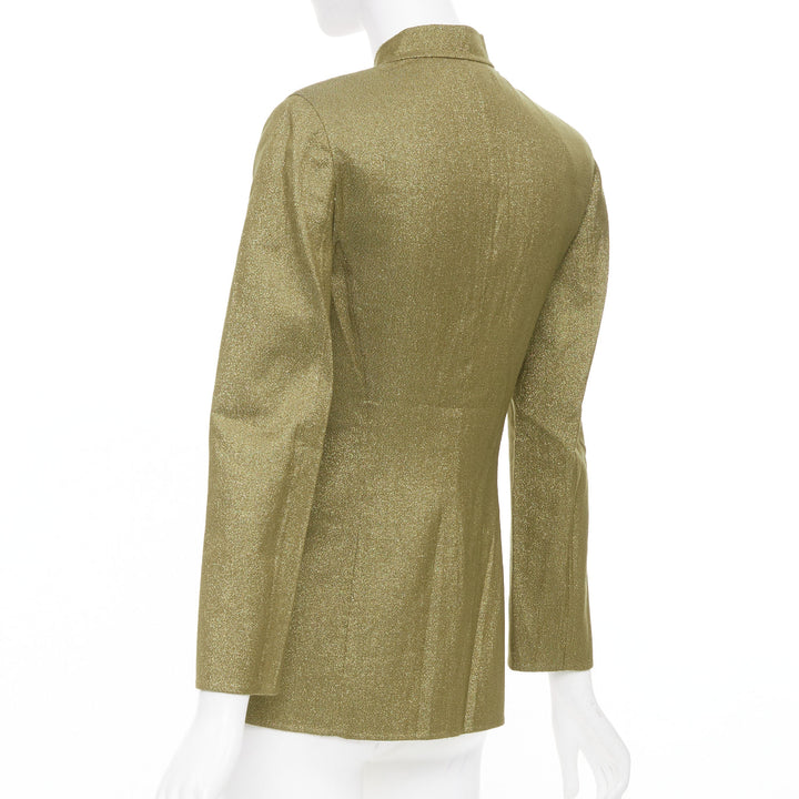 CELINE Vintage Finition Main gold metallic wool military safari jacket FR36 S