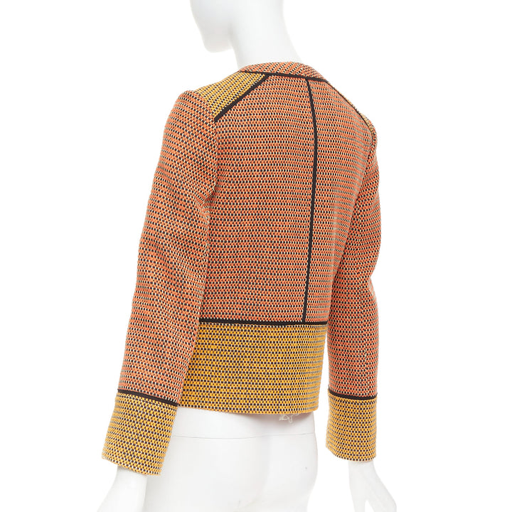 PROENZA SCHOULER orange basket weave tweed black leather trim jacket US2 S