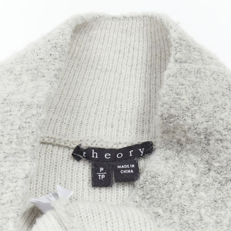 THEORY grey wool blend fuzzy stand collar step hem sweater XS