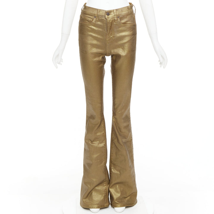 VERONICA BEARD Beverley Skinny Flare gold coated cotton flared jeans 24"