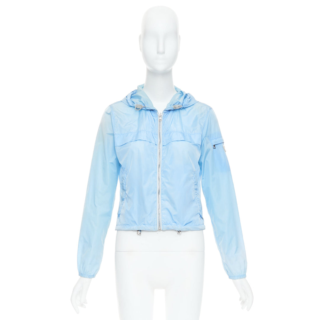 PRADA 29H135 sky blue nylon white logo arm cropped jacket IT40 S