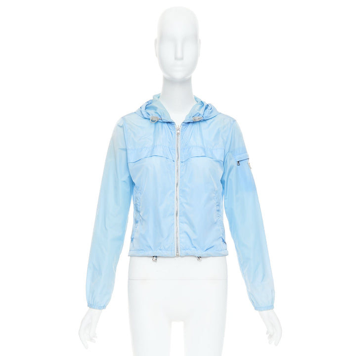 PRADA 29H135 sky blue nylon white logo arm cropped jacket IT40 S