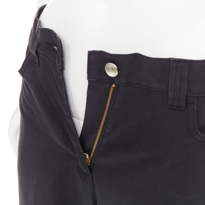 FENDI JEANS Vintage grey denim yellow logo tape flap pocket straight jean IT42 M