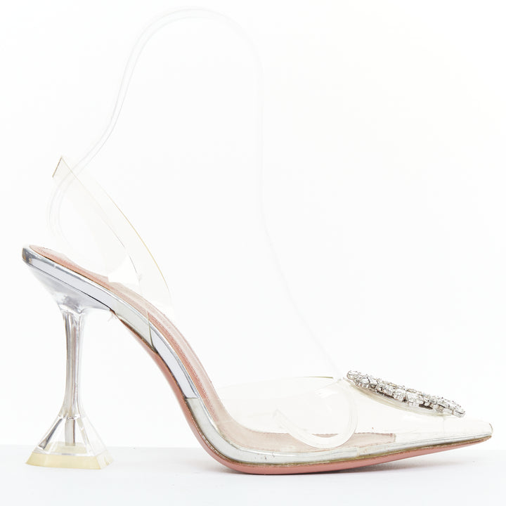 AMINA MUADDI BEgum 95mm Glass PVC crystal buckle sling transparent pump EU36