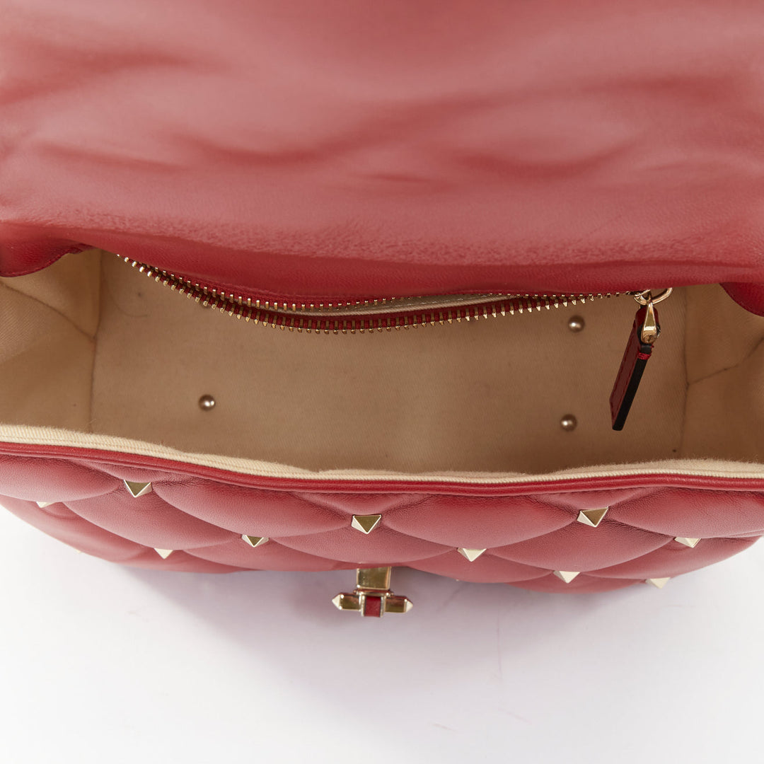 VALENTINO runway Candystud Rosso red quilted lambskin leather top handle bag