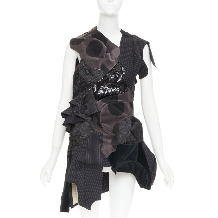 rare COMME DES GARCONS 2009 Runway black patchwork mini skirt