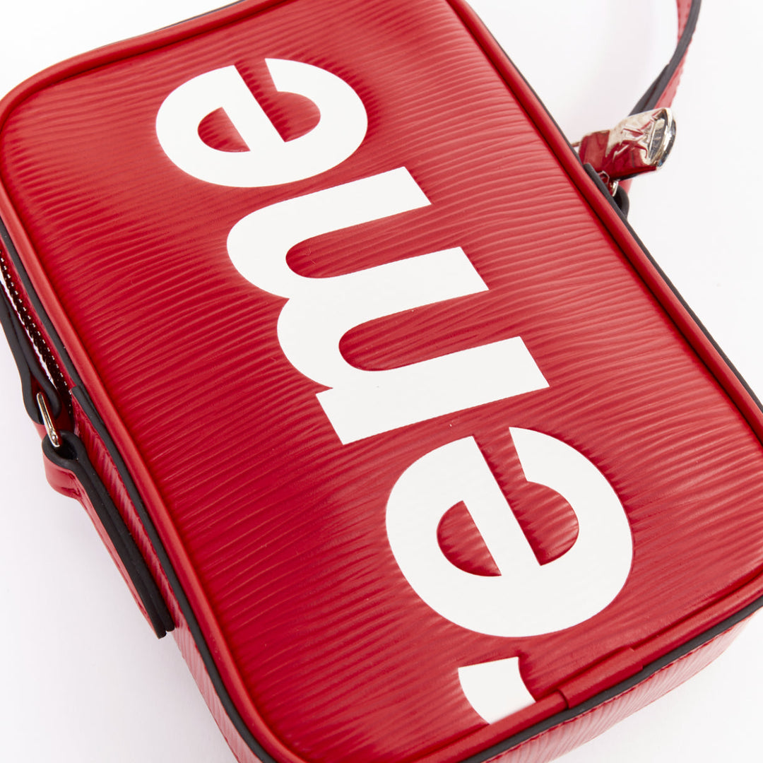 LOUIS VUITTON SUPREME 2017 Epi Danube PM red white logo leather crossbody bag