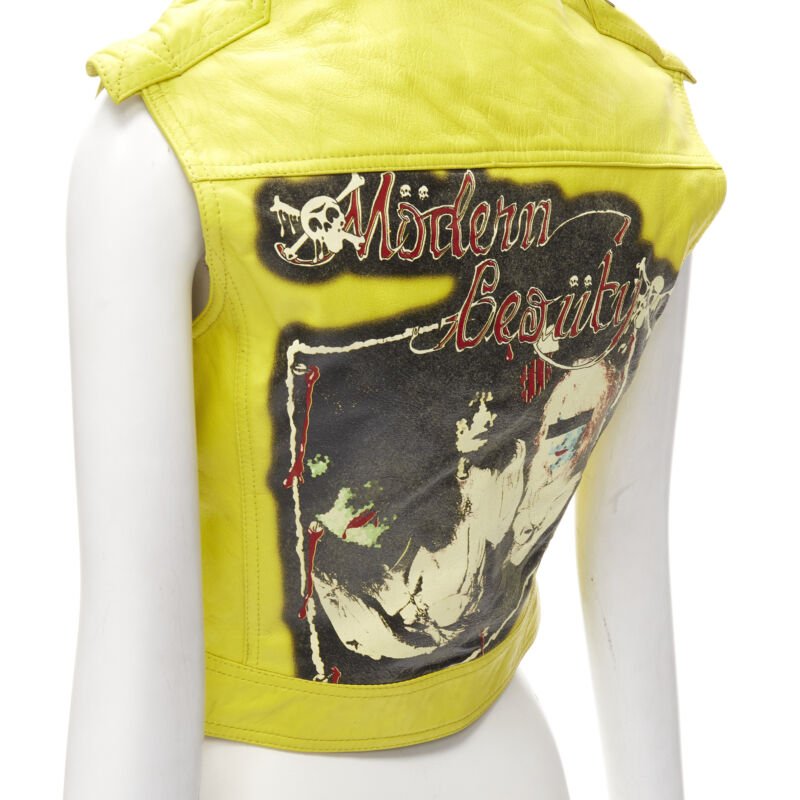 D&G DOLCE GABBANA Vintage 2001 yellow Modern Beauty rock leather biker IT38 XS