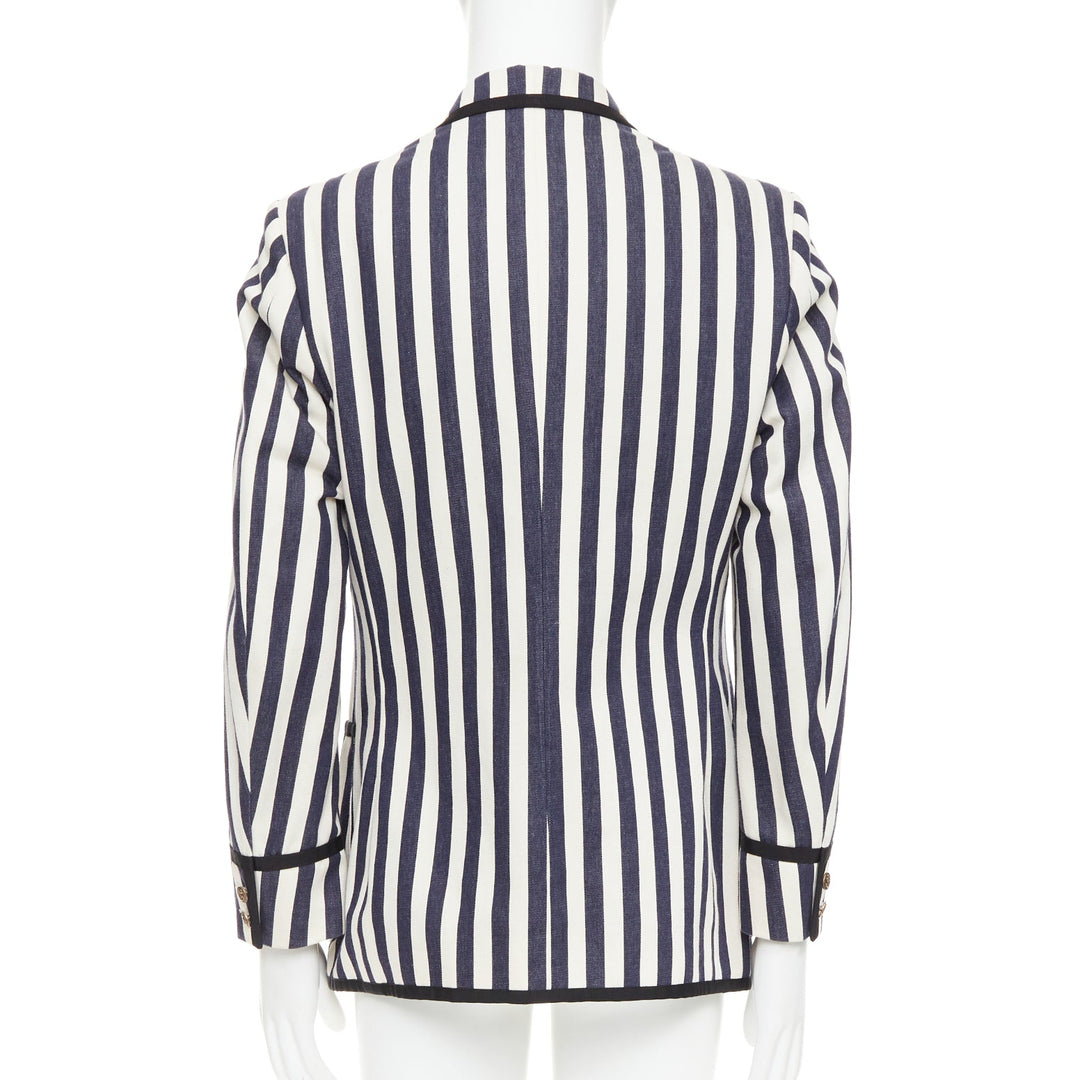 GUCCI navy cream cotton anchor buttons striped nautical blazer IT52 XL
