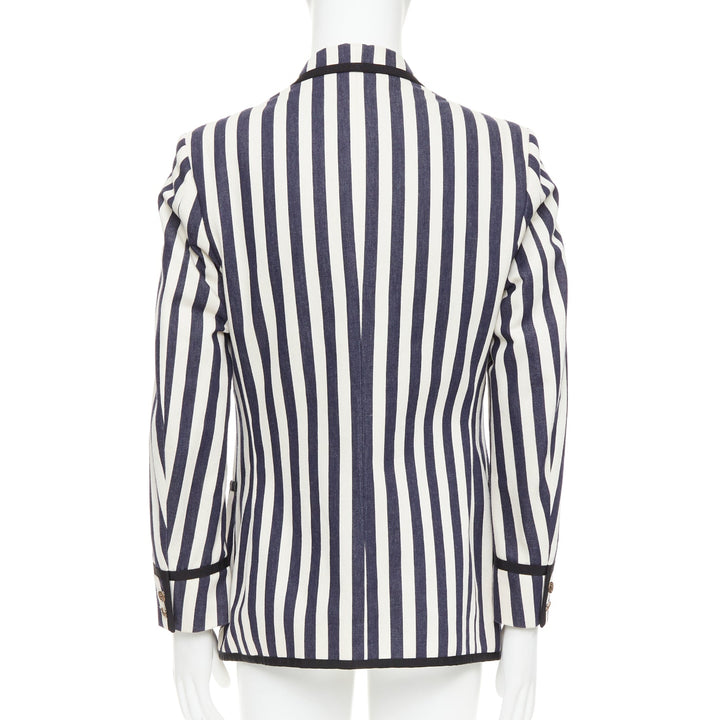 GUCCI navy cream cotton anchor buttons striped nautical blazer IT52 XL